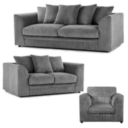 Furnishings For Less UK Luxor Jumbo Cord 3 + 2 + 1 Fabric 3 Piece Sofa Suite - Scatter Back Grey - thumbnail 1