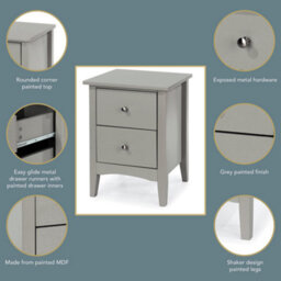 Core Products Como Grey 2 Drawer Bedside Cabinet, H57.0Cm X W40.0Cm, D32.0Cm - thumbnail 7
