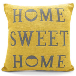 Velosso Home Sweet Home Text Design Cotton Chenille Cushion, Zip Closure, Machine Washable - Ochre - thumbnail 1