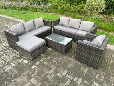 Fimous 8 Seater Rattan Garden Furniture Set Indoor Outdoor Patio Sofa Set With Oblong Coffee Table Armchair Big Footstool - image 1