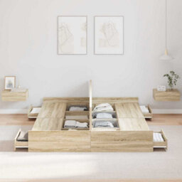 Berkfield Storage Bed Frame Sonoma Oak 135 X 190 Cm Engineered Wood - thumbnail 4