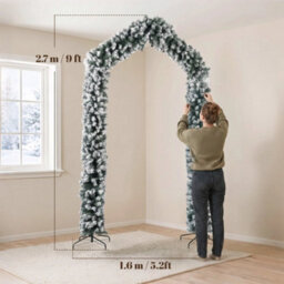 9Ft Flocked Snow Christmas Tree Arch, Artificial Christmas Tree For Entryway - thumbnail 2