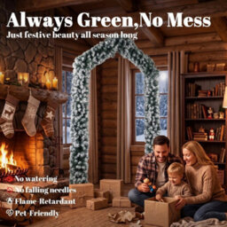 9Ft Flocked Snow Christmas Tree Arch, Artificial Christmas Tree For Entryway - thumbnail 3