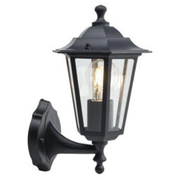 Set Of 2 Modern Outdoor Porch Wall Lights Black Glass Ip44 Six Sided Lanterns - thumbnail 4