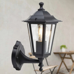 Set Of 2 Modern Outdoor Porch Wall Lights Black Glass Ip44 Six Sided Lanterns - thumbnail 3