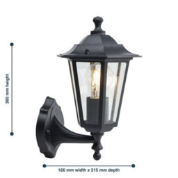 Set Of 2 Modern Outdoor Porch Wall Lights Black Glass Ip44 Six Sided Lanterns - thumbnail 2