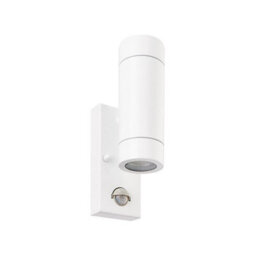 Luminosa Lighting Luminosa Palin 2 Light Outdoor Pir Up Down Wall Light Gloss White, Glass Ip44, Gu10 - thumbnail 2