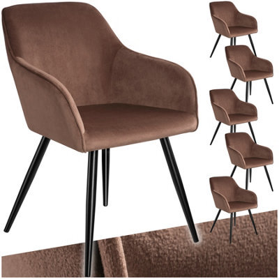 Tectake Set Of 6 Dining Chair Marilyn - With Armrests, Padded, Velvet Look, Black Steel Legs - Brown/black - image 1