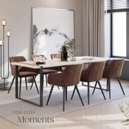 Tectake Set Of 6 Dining Chair Marilyn - With Armrests, Padded, Velvet Look, Black Steel Legs  - Brown/black - thumbnail 8