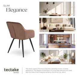 Tectake Set Of 6 Dining Chair Marilyn - With Armrests, Padded, Velvet Look, Black Steel Legs  - Brown/black - thumbnail 7