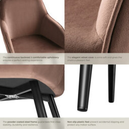 Tectake Set Of 6 Dining Chair Marilyn - With Armrests, Padded, Velvet Look, Black Steel Legs  - Brown/black - thumbnail 5