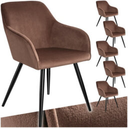 Tectake Set Of 6 Dining Chair Marilyn - With Armrests, Padded, Velvet Look, Black Steel Legs  - Brown/black