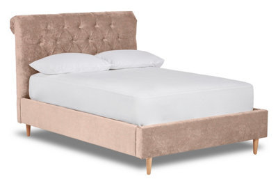 Divan Base Direct Zephyr Fabric Scroll Bed With Low Foot End Bed Base Only 4Ft Small Double- Brecon Mink