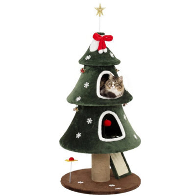 Cat Tree For Indoor Kittens, Christmas Cat Tower With Dual Condos - image 1