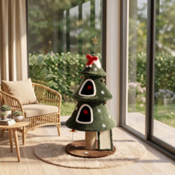 Cat Tree For Indoor Kittens, Christmas Cat Tower With Dual Condos - thumbnail 5
