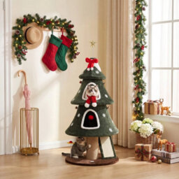 Cat Tree For Indoor Kittens, Christmas Cat Tower With Dual Condos - thumbnail 4