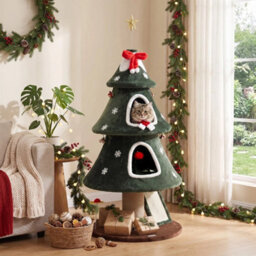 Cat Tree For Indoor Kittens, Christmas Cat Tower With Dual Condos - thumbnail 3