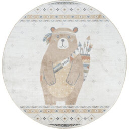 Livabliss Round Lillian-Kids Beige Brown Blue Orange Washable Rug For Children's Rooms 160 X 160 Cm Easy Care, Non Shedding - thumbnail 1