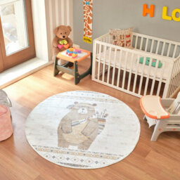Livabliss Round Lillian-Kids Beige Brown Blue Orange Washable Rug For Children's Rooms 160 X 160 Cm Easy Care, Non Shedding - thumbnail 2