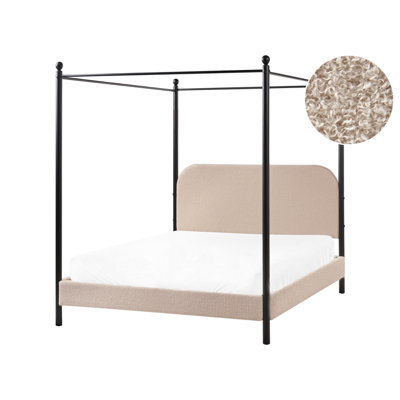Beliani Four Poster Bed Boucle Dannemois 140 X 200 Cm (Eu Double) Taupe - image 1