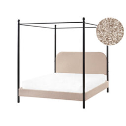 Beliani Four Poster Bed Boucle Dannemois 140 X 200 Cm (Eu Double) Taupe - thumbnail 1