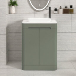Royal Bathrooms Venice 600mm Sage Green Freestanding Bathroom Countertop Vanity Unit 2 Door With Qubix Basin - thumbnail 1