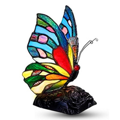 Belofay 8 Inches Butterfly Tiffany Table Lamps, Stained Glass Handmade Tiffany Vintage Bedside Table Lamps 13 Inches Height - image 1