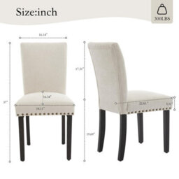 Beige Soft Fabric Dining Chairs Set Of 2 With Upholstered Seat - thumbnail 2
