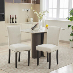 Beige Soft Fabric Dining Chairs Set Of 2 With Upholstered Seat - thumbnail 1