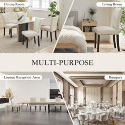 Beige Soft Fabric Dining Chairs Set Of 2 With Upholstered Seat - thumbnail 5