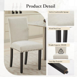 Beige Soft Fabric Dining Chairs Set Of 2 With Upholstered Seat - thumbnail 4
