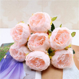 Artificial Silk Peony Bouquet Flowers Decoration 7 Heads Pink Blue Red White Artificial Fake Peonies Flowers Home Decor (Pink) - thumbnail 1