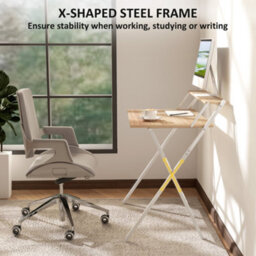 Wyld Haus Mane 81.5Cm Wooden Folding Desk With Raised Monitor Shelf - Natural Wood Finish, White Frame - thumbnail 6