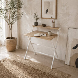 Wyld Haus Mane 81.5Cm Wooden Folding Desk With Raised Monitor Shelf - Natural Wood Finish, White Frame - thumbnail 1