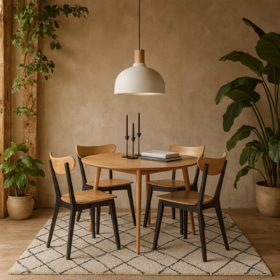 Wyld Haus Krakow 5-Piece Dining Set   Natural Oak Effect Round Table And 4 Black Chairs - image 1