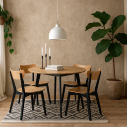 Wyld Haus Krakow 5-Piece Dining Set   Natural Oak Effect Round Table And 4 Black Chairs - thumbnail 2