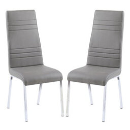 Furniture in Fashion Dora Grey Faux Leather Dining Chairs With Chrome Legs In Pair