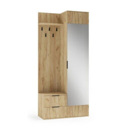 Coral Compact Hallway Wardrobe In Golden Oak With Mirror Coat Hooks And Storage Cabinet - thumbnail 4
