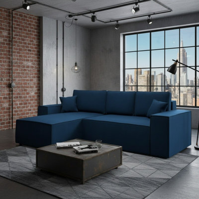Malaga L Shaped Mdf Corner Sofa Bed With Storage Dl Pull Out Seat Loose Back Cushions 279X94X181 Blue Left - image 1
