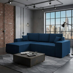 Malaga L Shaped Mdf Corner Sofa Bed With Storage Dl Pull Out Seat Loose Back Cushions 279X94X181 Blue Left - thumbnail 1