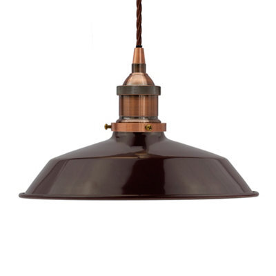 Burgundy Red Small Trinity Metal Painted Dome Pendant Light With Antique Copper Lamp Holder And Brown Twisted Cable - Se Home - image 1