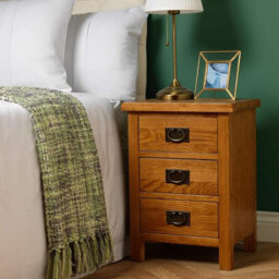 Home Furniture Group Oakcroft Swr1 Rustic Medium Wood 3-Drawer Bedside Table Fully Assembled With Dark Metal Handles - thumbnail 7