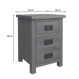 Home Furniture Group Oakcroft Swr1 Rustic Medium Wood 3-Drawer Bedside Table Fully Assembled With Dark Metal Handles - thumbnail 2