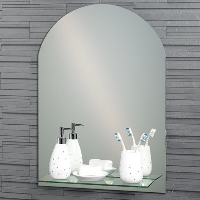 Showerdrape Greenwich Arched Oval Wall Mounted Frameless Bathroom Mirror With Vanity Shelf 70 X 50Cm - image 1