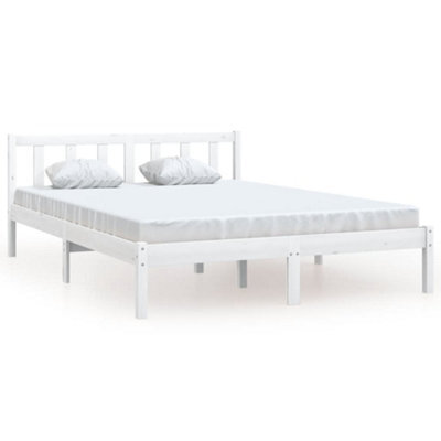 810093 Vidaxl Bed Frame Without Mattress White Solid Wood 160X200 Cm Bed Frames - image 1