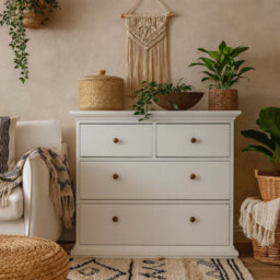 Wyld Haus Osaka Farmhouse 4-Drawer White Wooden Chest With Gloss Finish - thumbnail 1