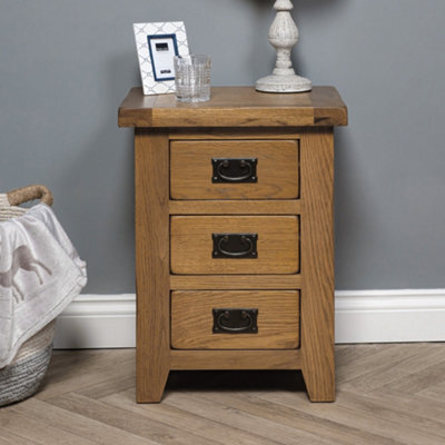 Elm Home And Garden Rustic Oak Wooden 3 Drawer Bedside Cabinet Table 62Cm High X 47Cm Wide X 37Cm Deep Fully Assembled - image 1