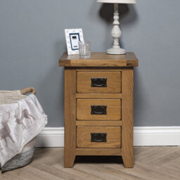Elm Home And Garden Rustic Oak Wooden 3 Drawer Bedside Cabinet Table 62Cm High X 47Cm Wide X 37Cm Deep Fully Assembled - thumbnail 2