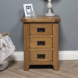 Elm Home And Garden Rustic Oak Wooden 3 Drawer Bedside Cabinet Table 62Cm High X 47Cm Wide X 37Cm Deep Fully Assembled - thumbnail 1