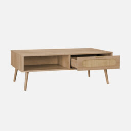 Sweeek - Wood And Rounded Cane Rattan Coffee Table Eva Natural 110X59X39 Cm - thumbnail 2